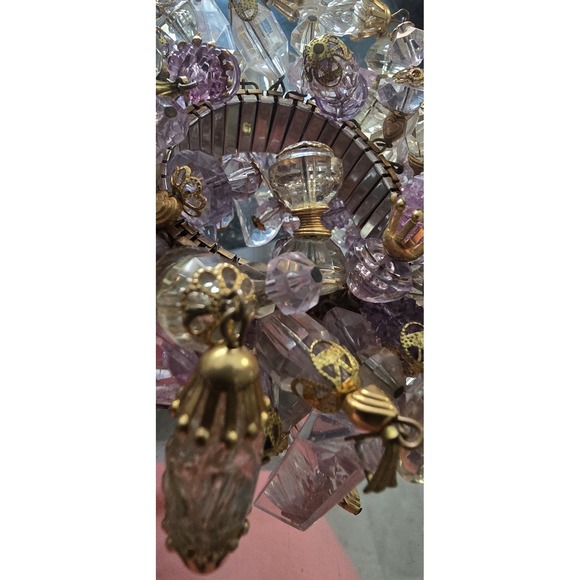 Mid Century Chunky Cha Cha‎ Expandable Bracelet Loaded w Pink Lucite Bead Charms - Picture 4 of 14